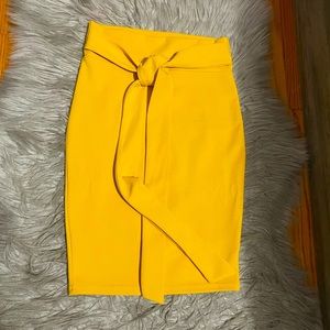Mustard Pencil Skirt with Tie Waist